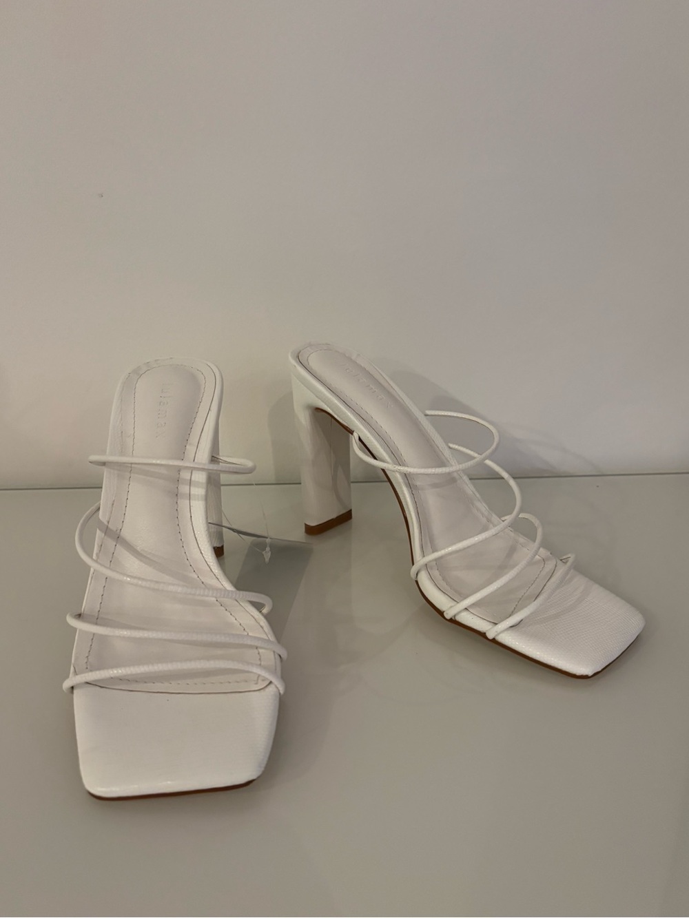 Lulamax Vanessa White Lizard Strappy Square Toe Heels